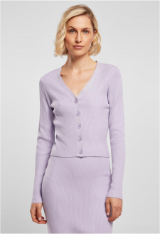 Ladies Short Rib Knit Cardigan lilac