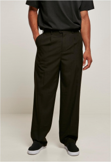 Straight Pleat-Front Trousers black