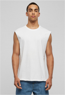 Bílé tričko bez rukávů s otevřeným okrajem