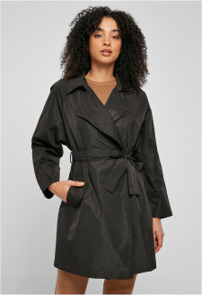 Ladies Crinkle Nylon Minimal Trench Coat black