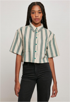 Ladies Short Oversized Stripe Shirt greenlancer/softseagrass
