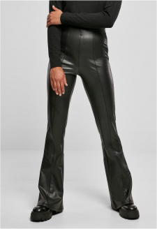 Ladies Synthetic Leather Flared Pants black