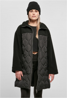 Ladies Oversized Sherpa Quilted Coat black