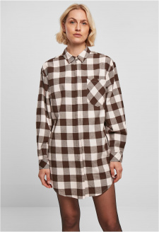 Ladies Oversized Check Flannel Shirt Dress pink/brown