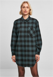Ladies Oversized Check Flannel Shirt Dress jasper/black