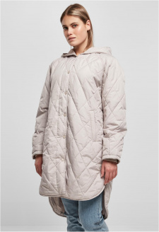 Ladies Oversized Diamond Quilted Hooded Coat warmgrey