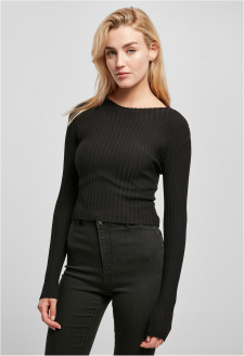 Ladies Short Rib Knit Twisted Back Sweater black