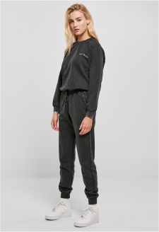 Ladies Small Embroidery Long Sleeve Terry Jumpsuit black