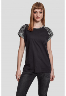 Dámské kontrastní raglánové tričko černé/tmavé camo