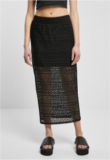 Ladies Stretch Crochet Lace Midi Skirt black