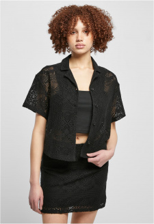 Ladies Crochet Lace Resort Shirt black