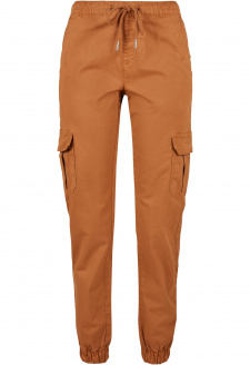 Dámské cargo joggingové kalhoty s vysokým pasem z karamelu