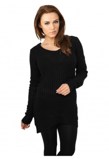 Dámský svetr s dlouhým širokým výstřihem v černé barvě