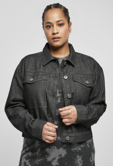 Dámská krátká oversized džínová bunda s černým praním