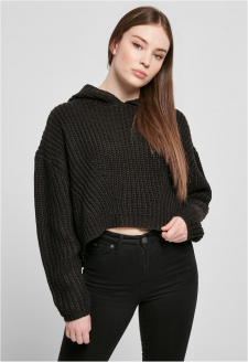 Dámský oversized svetr s kapucí - černý