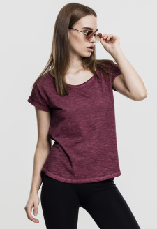Dámské tričko s dlouhým zády ve tvaru spreje s barvou vínové