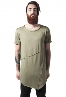 Světlé olivové tričko s dlouhým předním zipem s otevřeným okrajem
