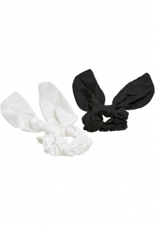 Scrunchies s mašlí XXL 2-balení černá/bílá