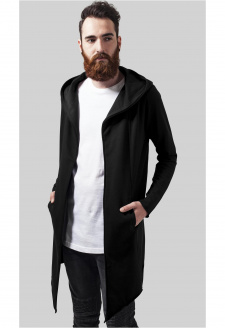 Dlouhý svetr s otevřeným okrajem a kapucí černý