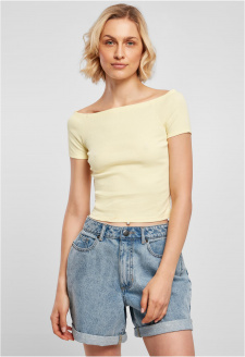 Dámské tričko s volným ramenem měkké žluté barvy