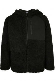 Chlapecká bunda Sherpa s kapucí na zip černá