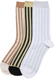 Ponožky s kovovým efektem Stripe Ponožky 3-balení černá/bílá písková/bílá