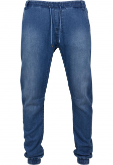 Pletené džínové kalhoty Jogpants modré seprané