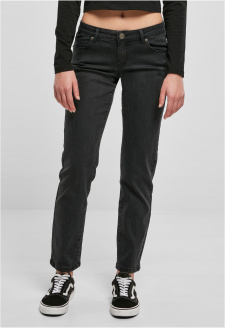 Dámské rovné džínové kalhoty s nízkým pasem - černé
