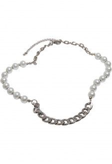 Řetízkový náhrdelník s různými perlami - stříbrné barvy