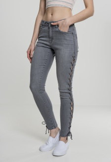Dámské džínové kalhoty Lace Up Skinny - šedé