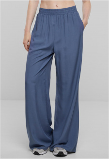 Dámské viskózové kalhoty s širokými nohavicemi - modré