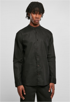 Bavlněná lněná košile se stojatým límečkem černá