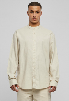 Bavlněná lněná košile se stojatým límečkem, softseagrass