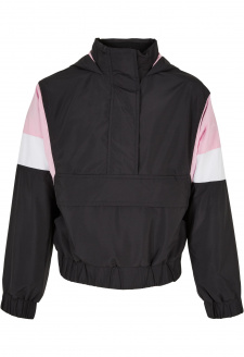 Dívčí světlá 3-tónová přetahovací bunda černá/dívčí růžová/bílá