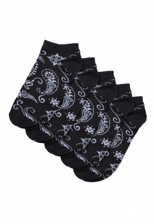 Bandana Pattern No Show Socks 5-Pack black