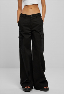 Dámské keprové kalhoty s vysokým pasem a širokými nohavicemi černé