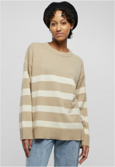 Dámský proužkovaný pletený svetr - béžový