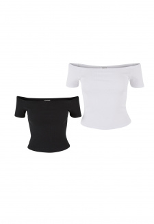 Dámské tričko Organic Off Shoulder Rib - 2 Pack černé+bílé